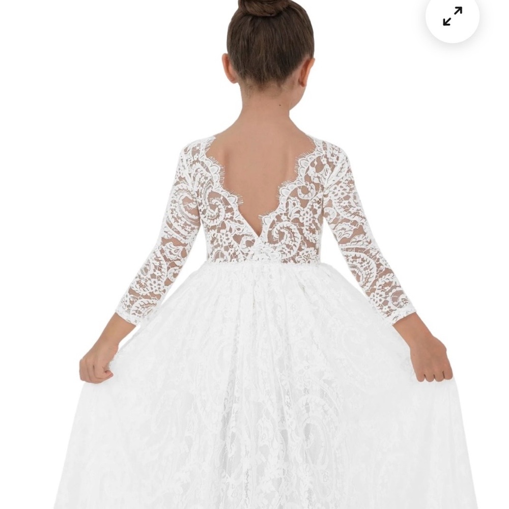 GIRLS' PAISLEY ALL-OVER LACE LONG SLEEVE MAXI DRESS IN WHITE